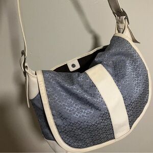 Vintage Coach Signature Jacquard Messenger Bag- Blue/White